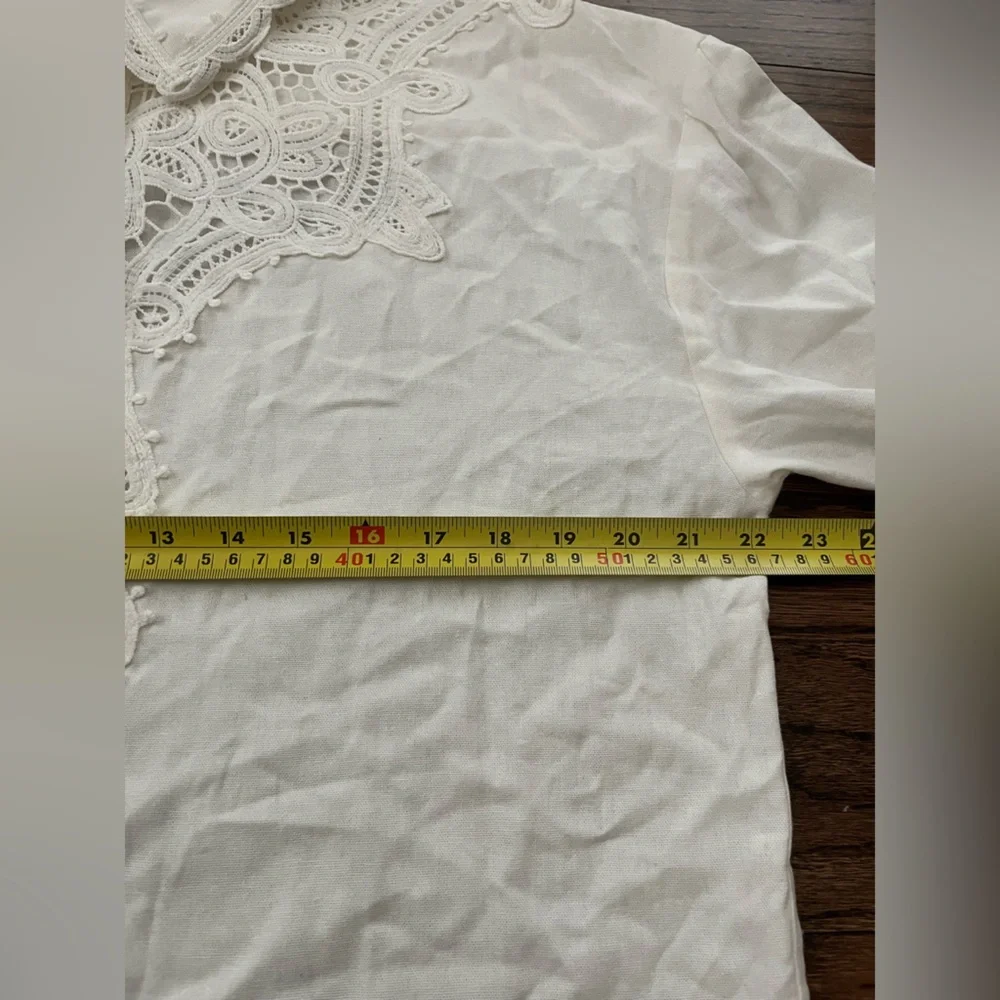 NWT Caroline Constas Ivory Battenburg Lace Button-Up.  Size Large - Picture 5 of 7